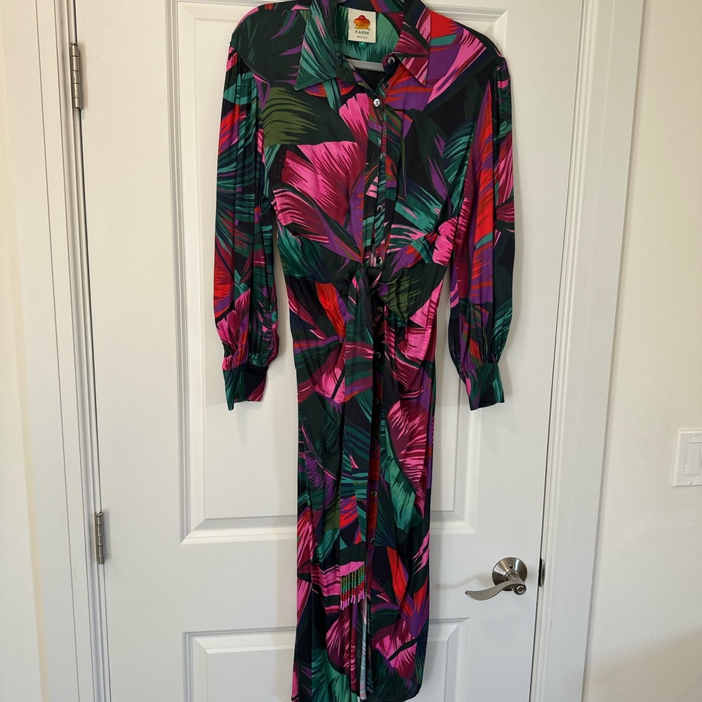 Tropical FARM RIO Print Button-Up Dress
